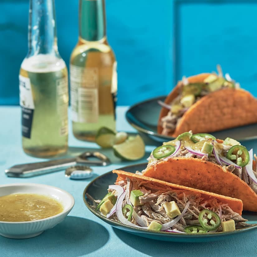 Tacos au porc style carnitas à la bière