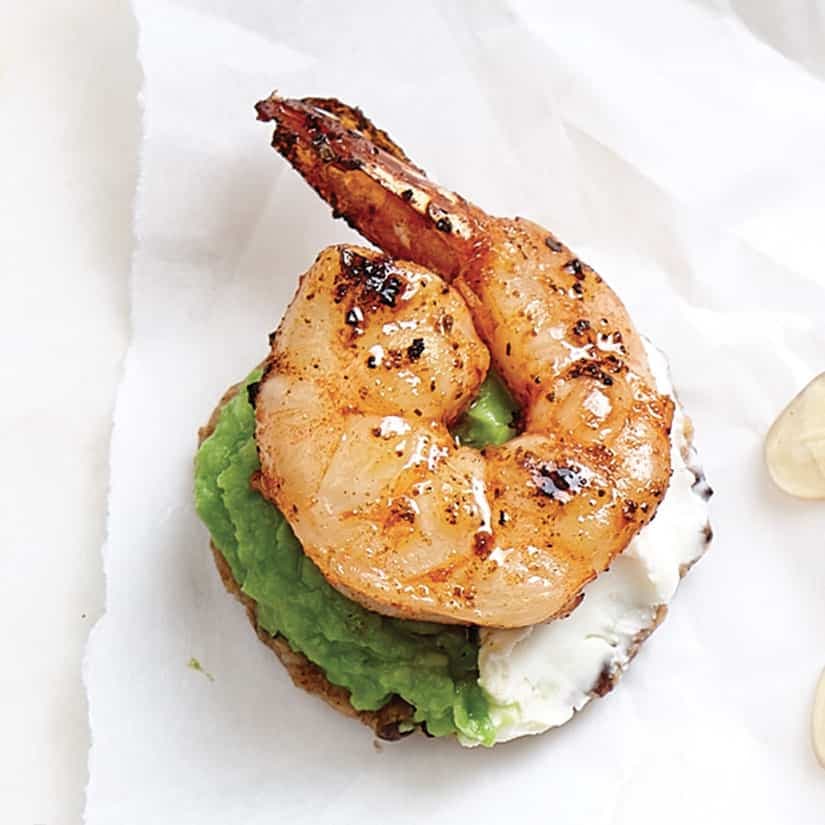 Canapés fromagers, purée et crevettes cajun