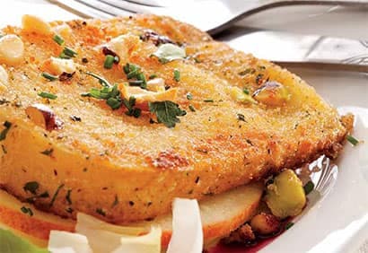 Fondant chèvre-pomme, caramel vin rouge au miel