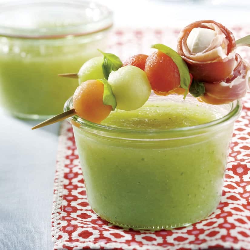 Soupe froide et brochette de melon