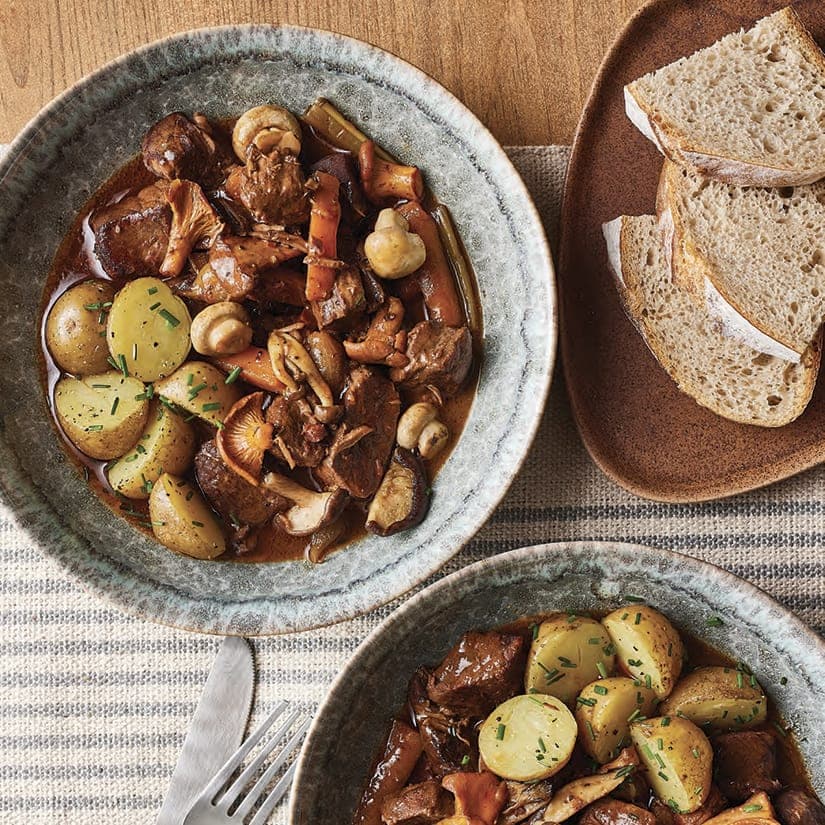 Bœuf bourguignon aux champignons de nos forêts