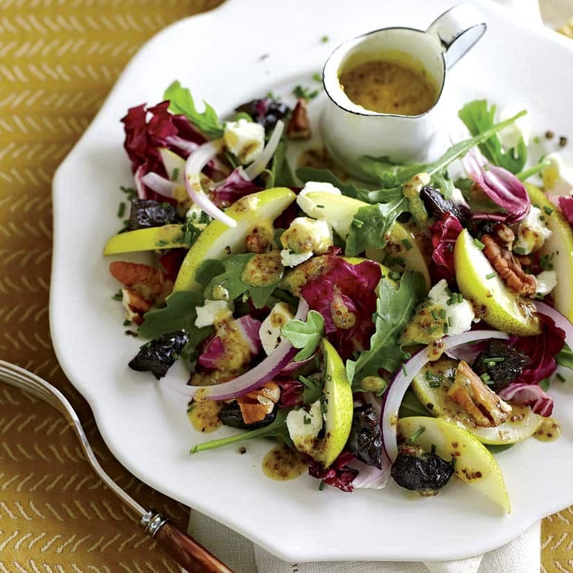 Salade roquette/radicchio, chèvre et poire