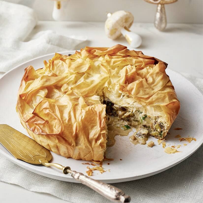 Pâté aux champignons, aux poireaux et au bleu