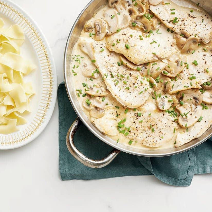 Poulet sauce crémeuse aux champignons et au cognac