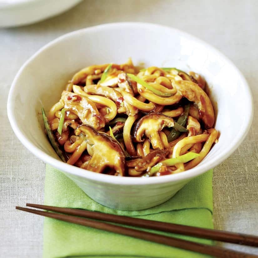 Nouilles asiatiques poulet champignons