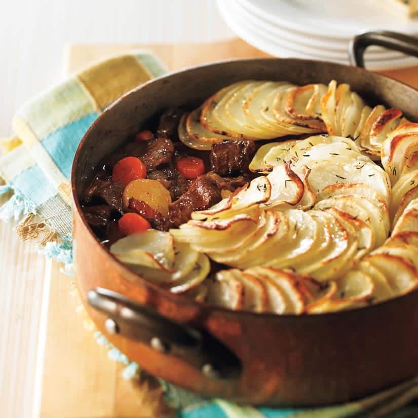 Ragoût de boeuf braisé à la bière et croûte de PDT