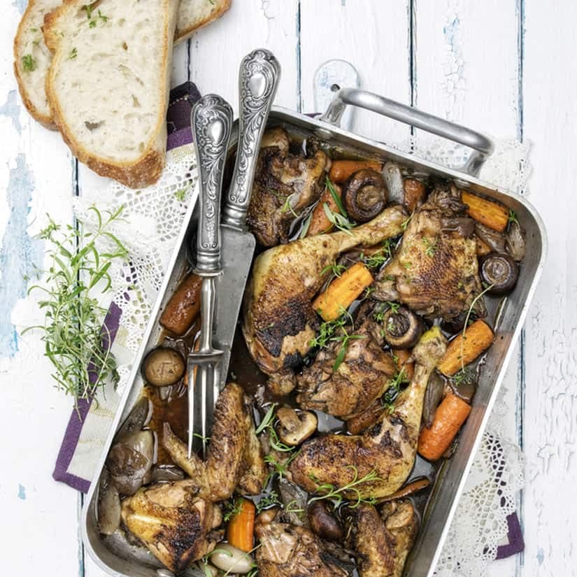 Coq au vin rouge
