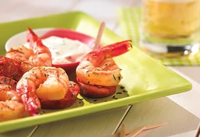 Brochettes de crevettes et de chorizo