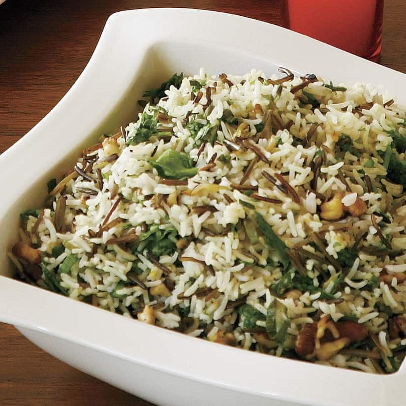 Riz pilaf aux épinards et aux noix de Grenoble