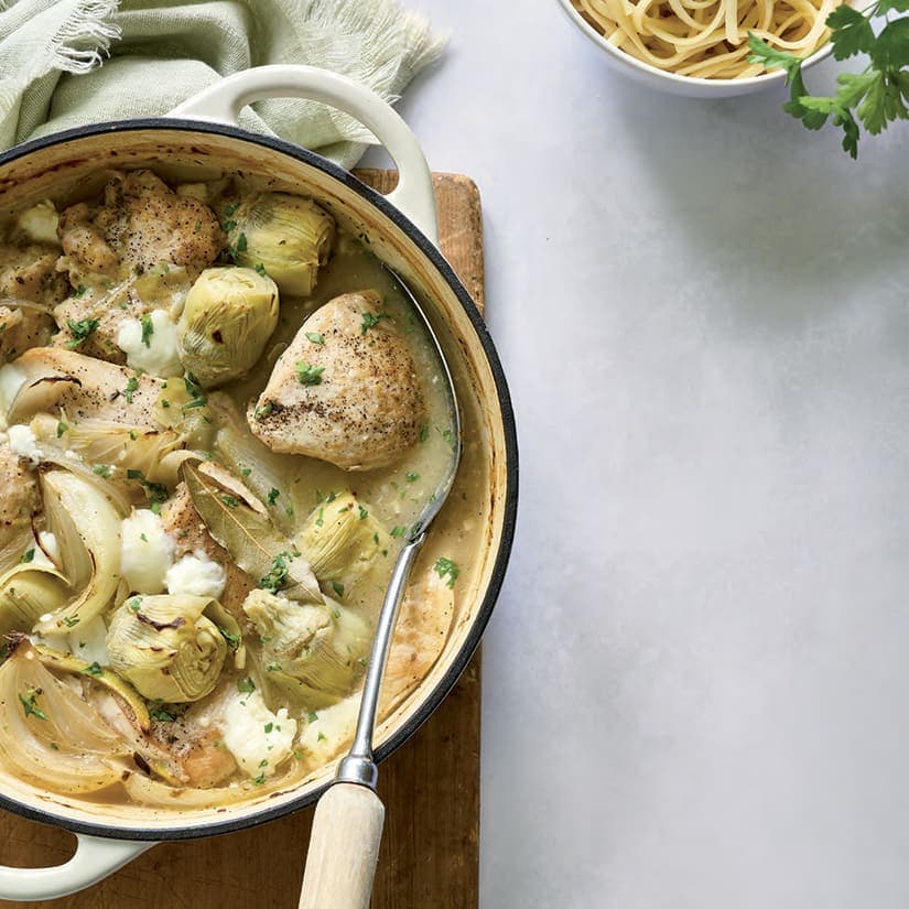 Poulet aux artichauts et au féta