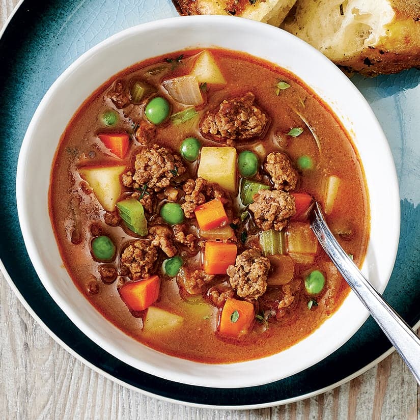 Soupe au boeuf haché et aux petits pois