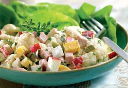 Salade de chou-fleur au jambon et au gouda