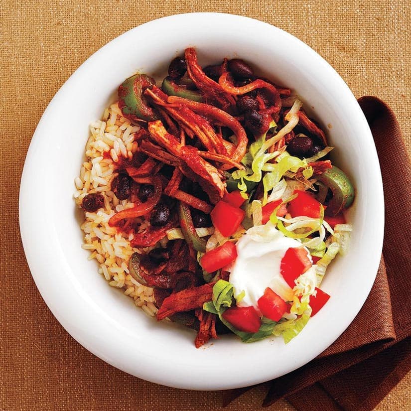 Riz au porc effiloché et aux haricots noirs