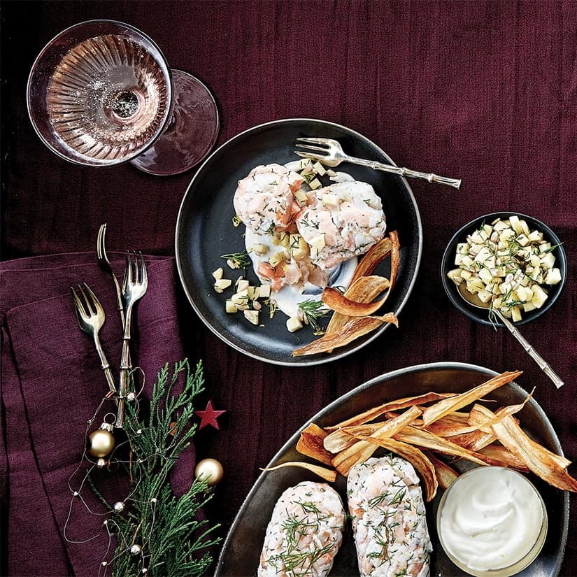 Roulades de crevettes et de saumon sauce à l'anet