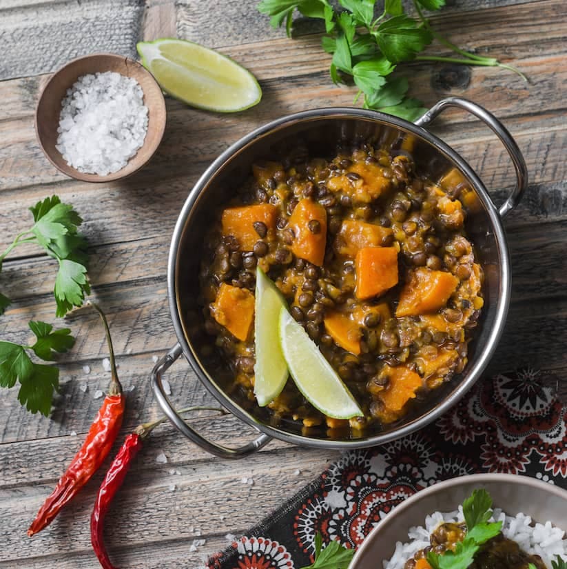 Lentilles et légumes au cari