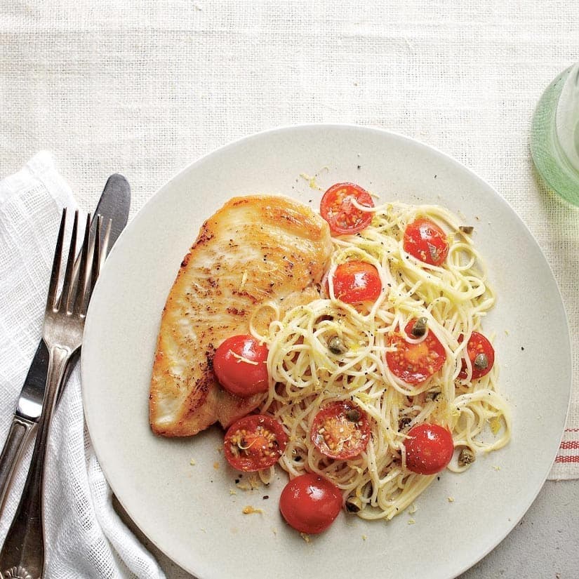 Escalopes de poulet et pâtes au citron