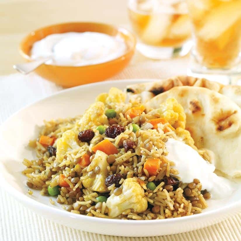 Riz aux lentilles et aux légumes à l'indienne