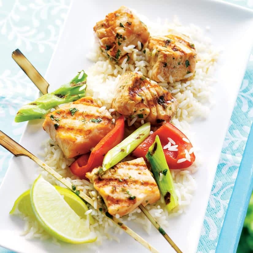 Brochettes de saumon à la lime et au gingembre