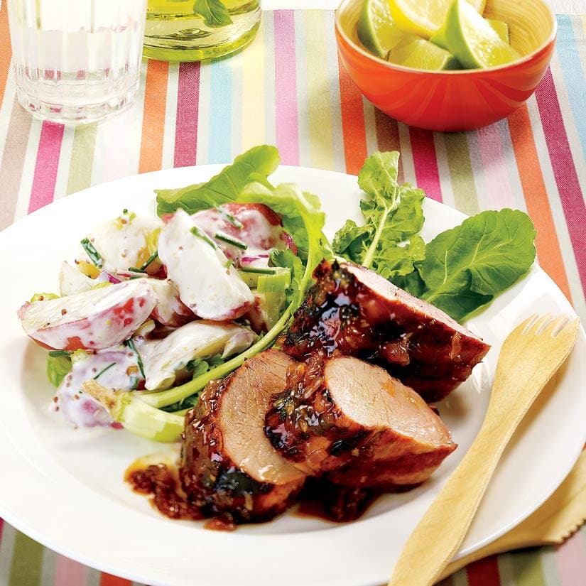 Filets de porc grillés, glace au beurre de pommes