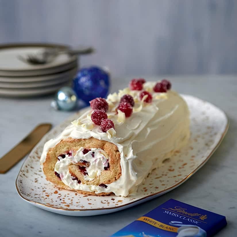 Bûche de Noël canneberges-chocolat blanc Lindt