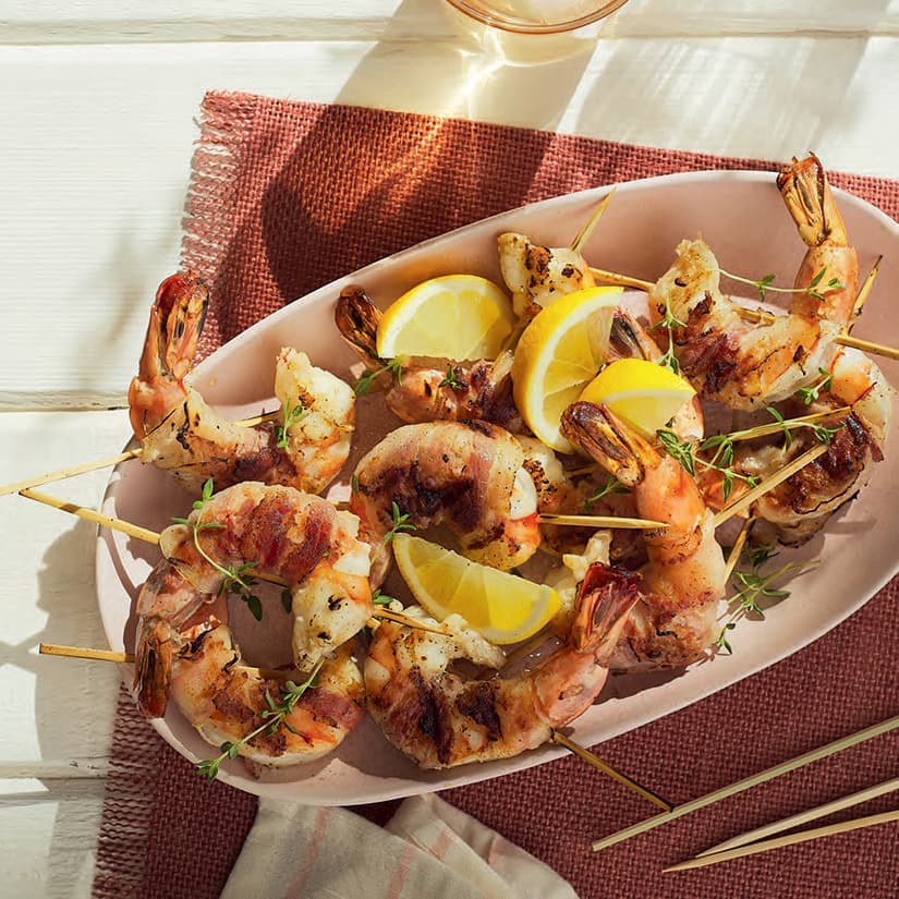 Crevettes géantes en robe de pancetta