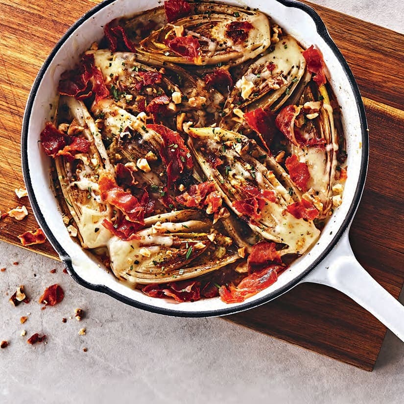 Endives braisées au prosciutto et au gruyère