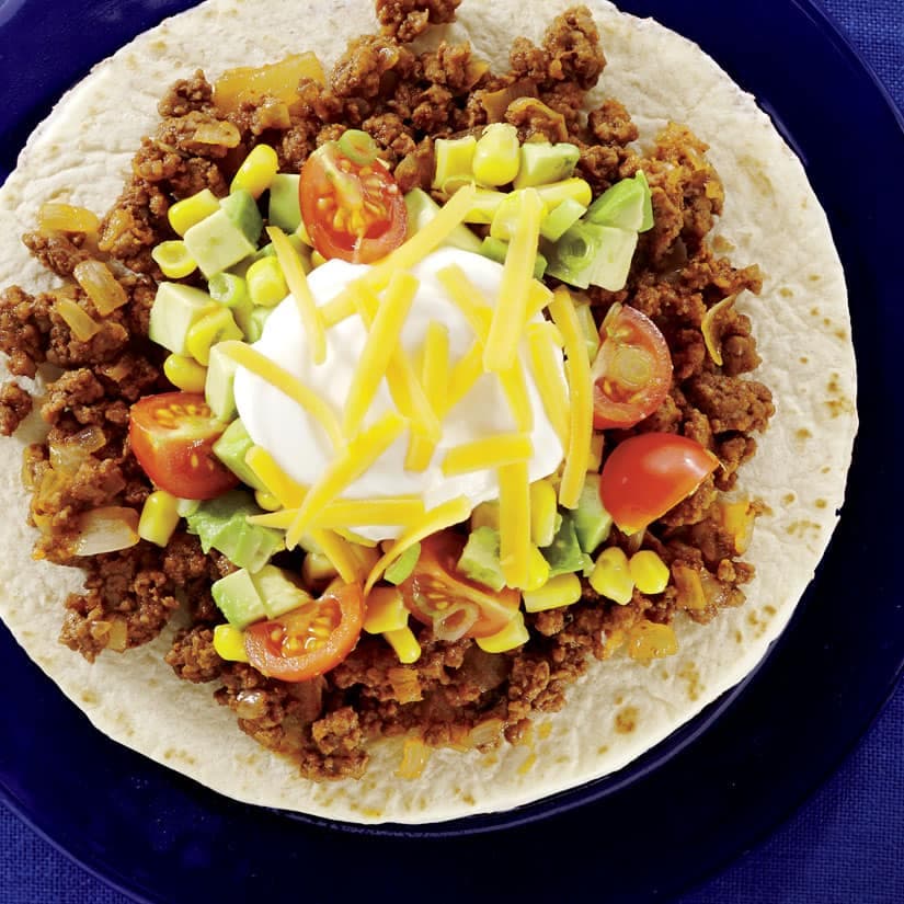 Tacos au boeuf haché, salsa au maïs