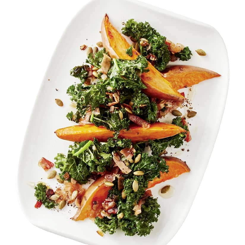 Patates douces rôties au chou frisé et au miel