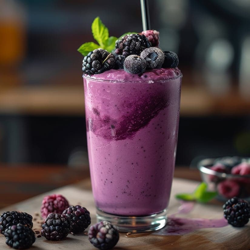 Smoothie au tofu, aux bleuets et aux mûres