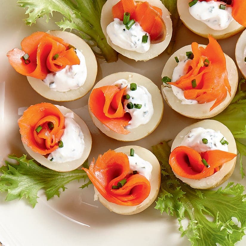 Bouchées de pommes de terre farcies au saumon fumé