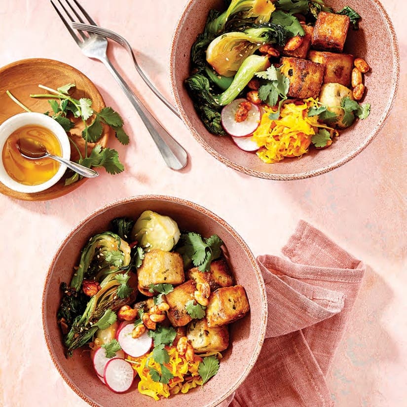 Tofu croustillant, bok choy miel tamari