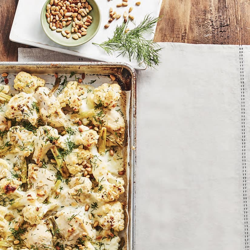 Poulet et chou-fleur, moutarde, parmesan, plaque