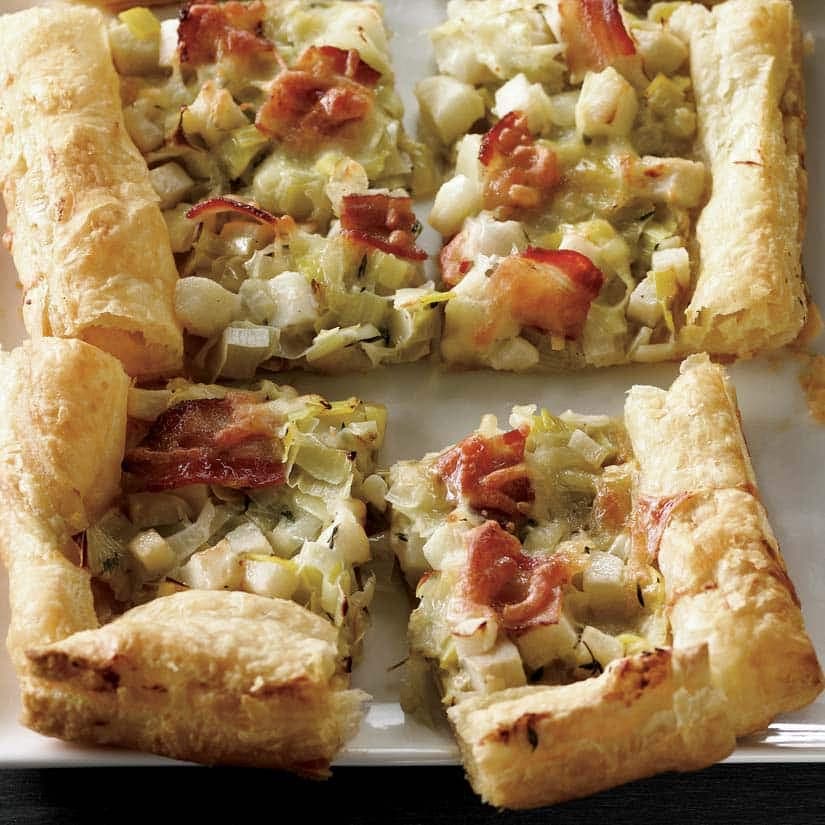 Tartes aux poireaux, au bacon et aux pommes