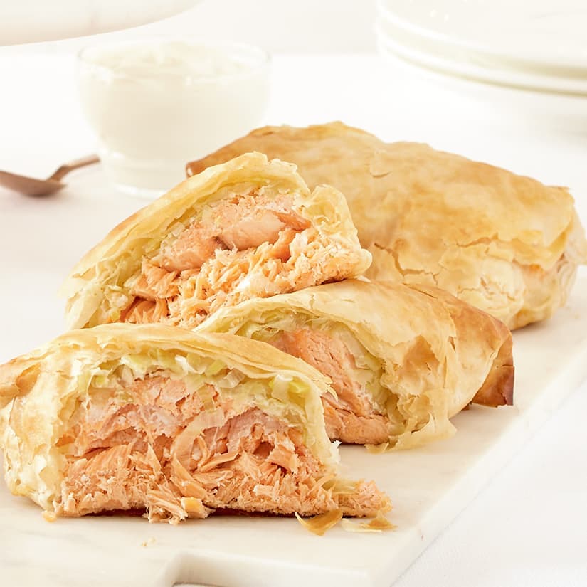 Strudels au saumon et aux poireaux