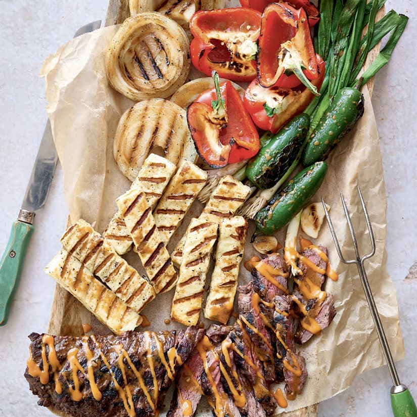 Planche bœuf-halloumi grillés, esprit Ibiza
