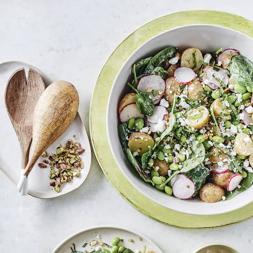 Salade tiède pommes de terre, édamames et féta