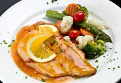 Poulet à l'orange et aux oignons verts