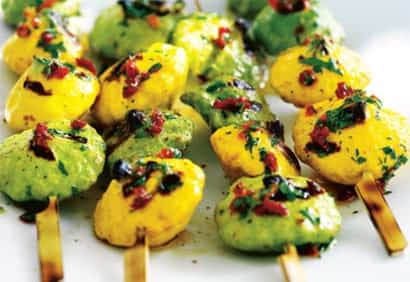 Brochettes de mini-pâtissons aux tomates séchées