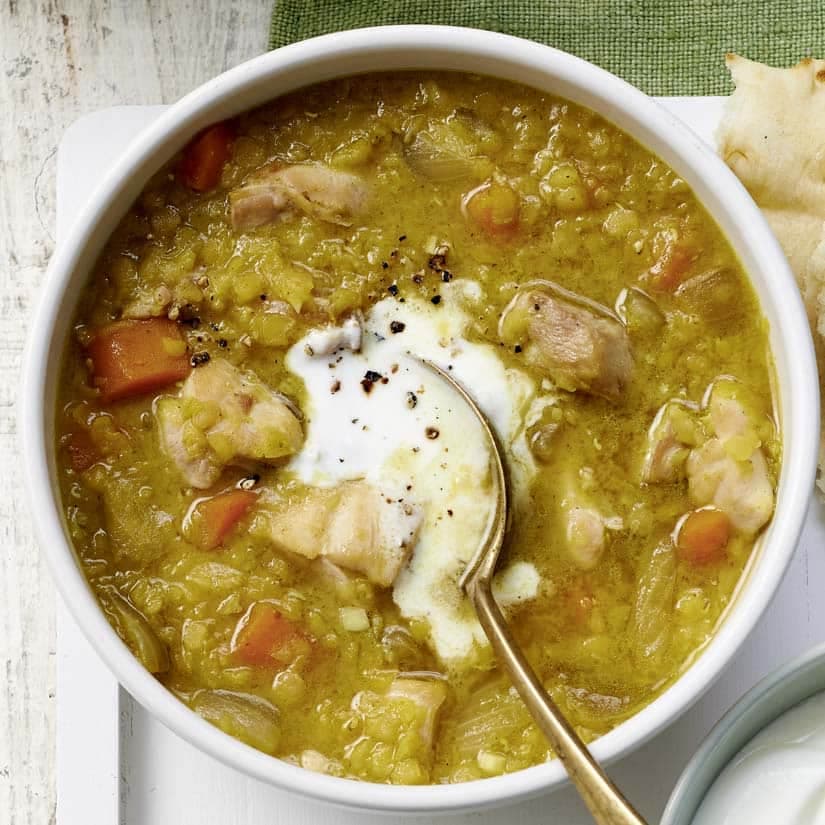 Soupe poulet et lentilles au cari