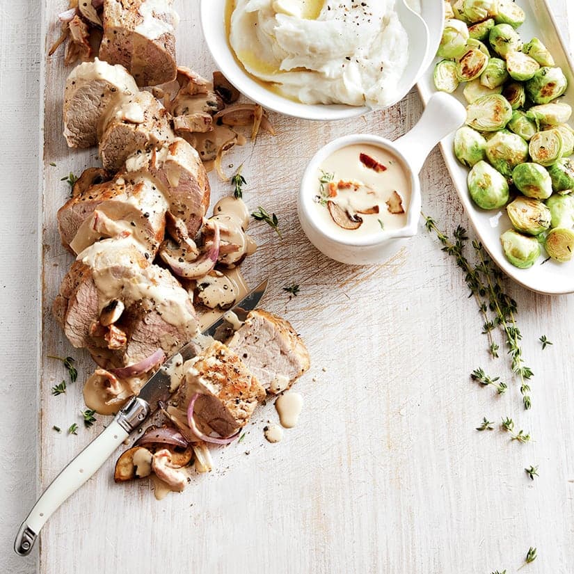 Filet de porc rôti, sauce crémeuse aux champignons