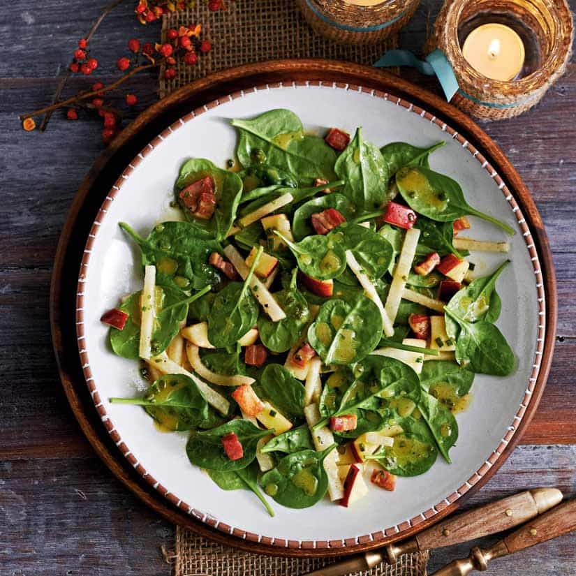 Salade épinards, pommes, jicama et miel