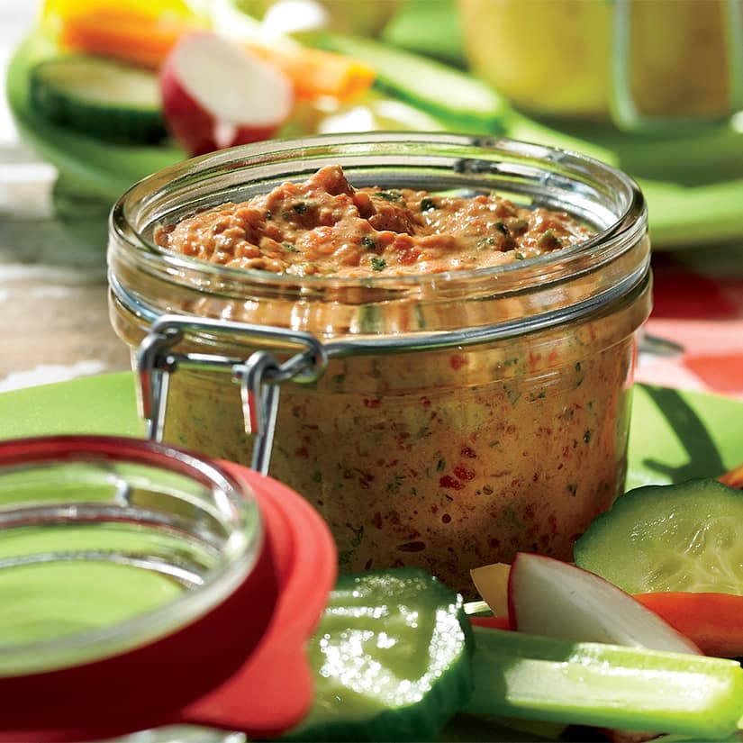 Trempette poivrons rouges, ricotta et noix