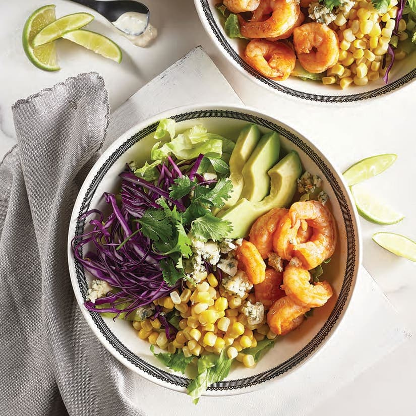 Crevettes Buffalo, sauce ranch bleu