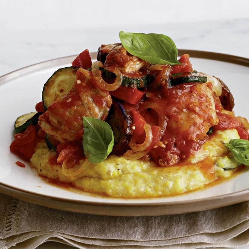Ratatouille poulet, polenta citron & basilic