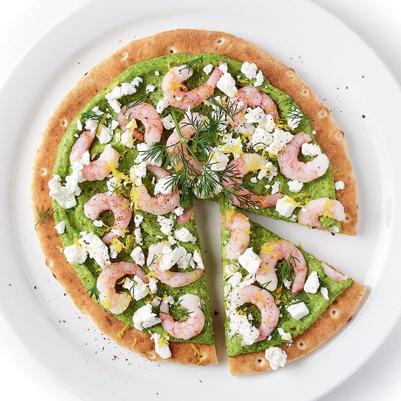 Pitas à la crème d’avocat et aux crevettes