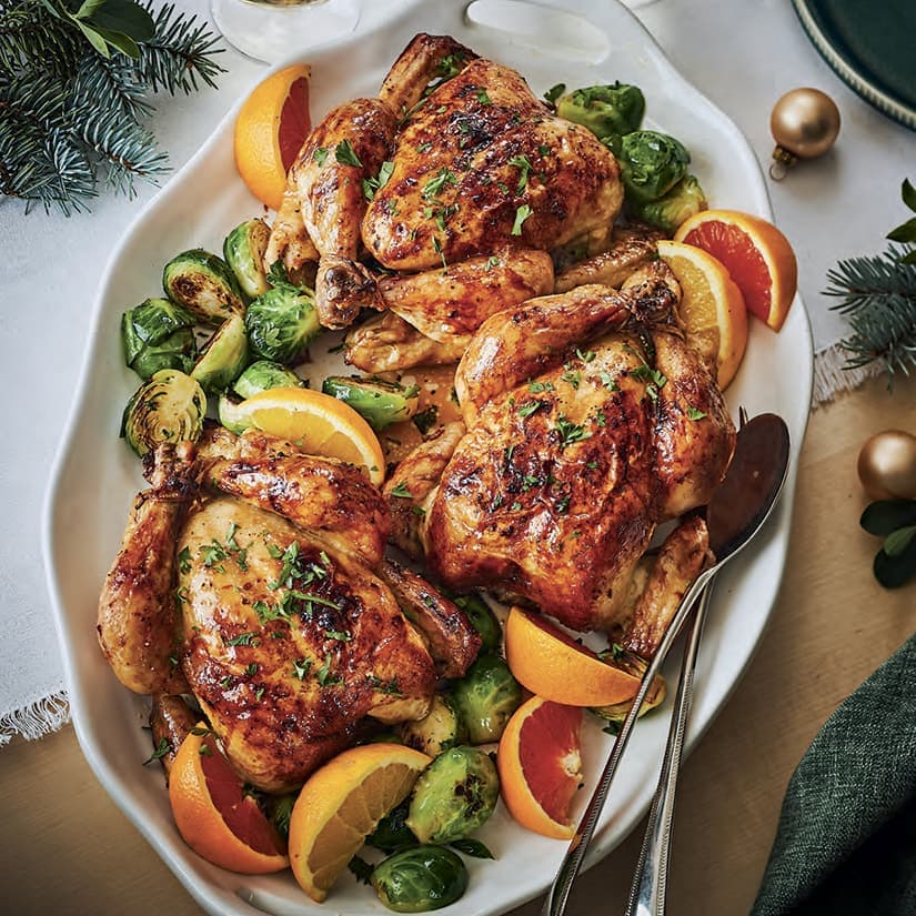 Poulets de Cornouailles à l’orange et au gingembr