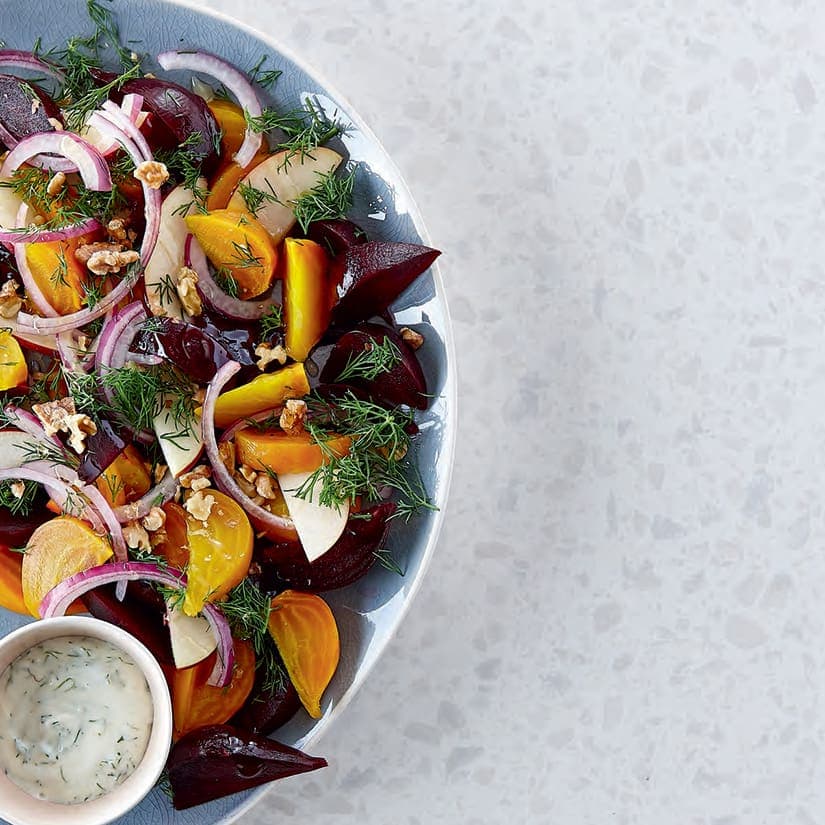 Salade betteraves rôties, pomme et chèvre