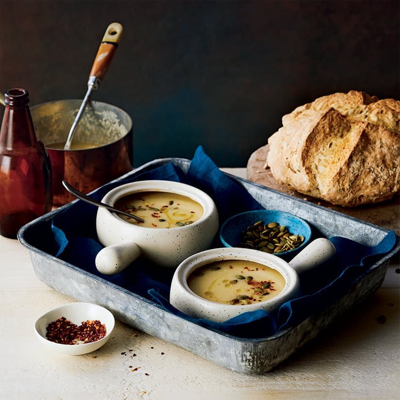 Crème de poireaux au cheddar et à la bière