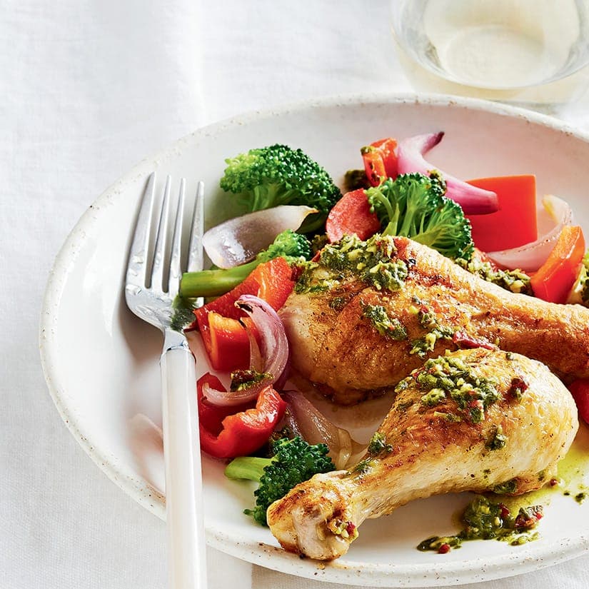 Poulet et brocoli vinaigrette au pesto