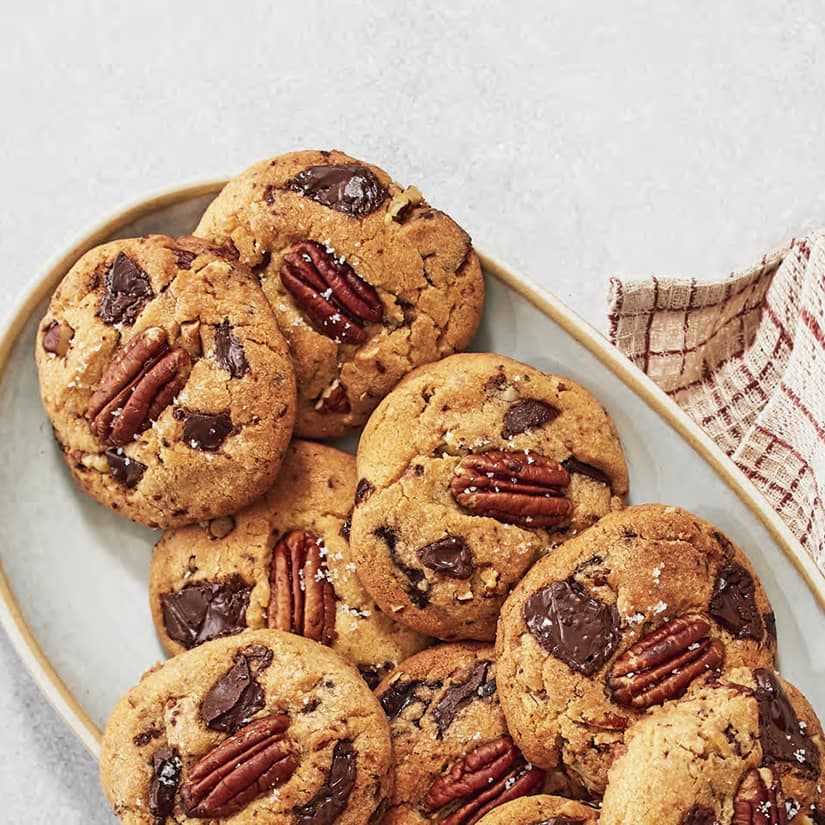 Biscuits gourmands pacanes, chocolat noir & sel